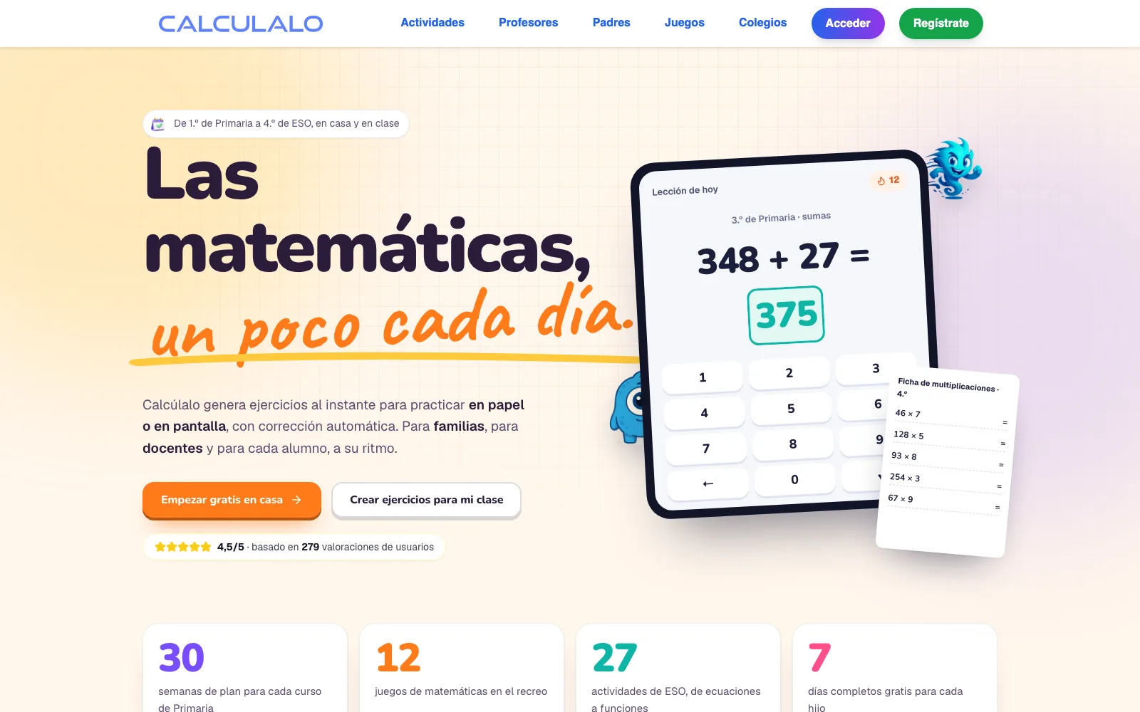 Página principal de Calcúlalo en un navegador.