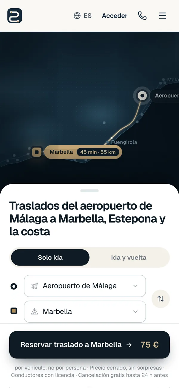 Reserva de Solva Transfers en un móvil.
